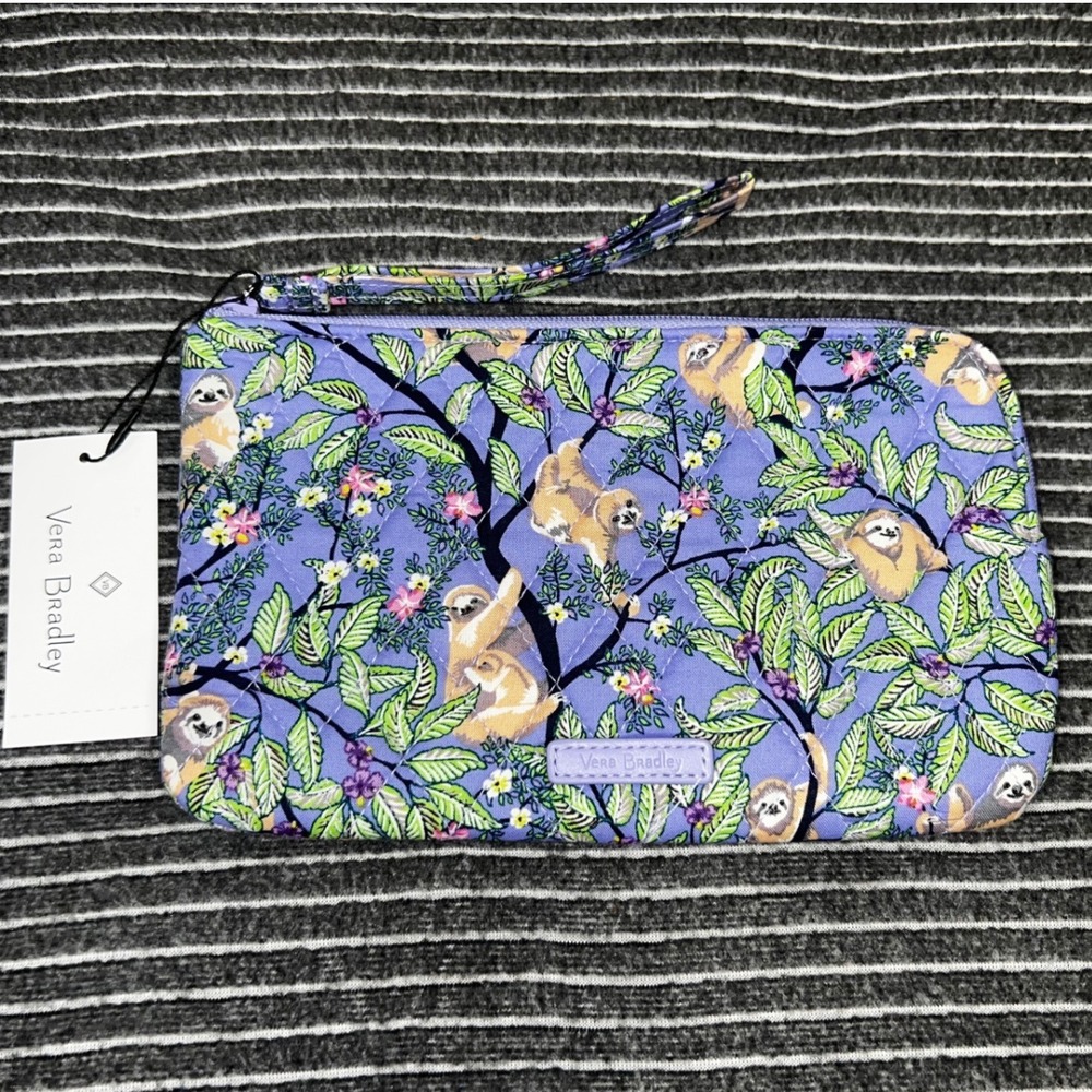 Vera Bradley RFID All-Day Simple Wristlet Hanging Around Purple Sloth NWT